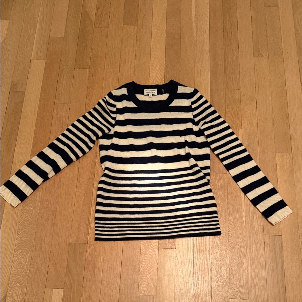 White + Warren Navy and Cream Striped Sweater